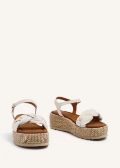 Linzi Twist Brown Faux Nubuck Plaited Front Strap Flatform Sandal