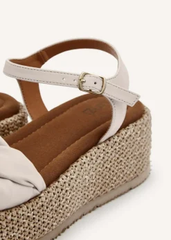 Linzi Twist Brown Faux Nubuck Plaited Front Strap Flatform Sandal