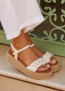 Linzi Twist Brown Faux Nubuck Plaited Front Strap Flatform Sandal