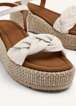 Linzi Twist Brown Faux Nubuck Plaited Front Strap Flatform Sandal