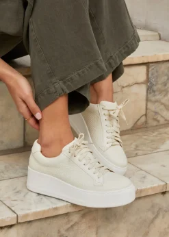 Linzi Twyla Cream Faux Leather Platform Trainer