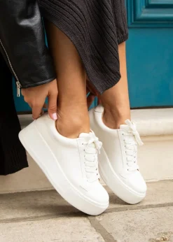 Linzi Twyla White Faux Leather Platform Trainer