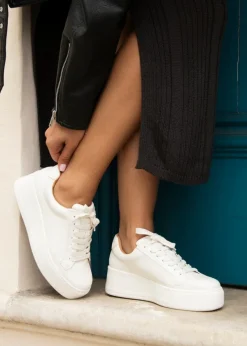 Linzi Twyla White Faux Leather Platform Trainer