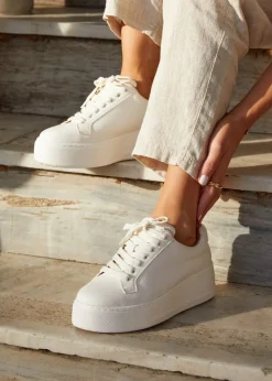 Linzi Twyla White Faux Leather Platform Trainer