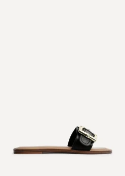 Linzi Tyla Black Faux Leather Flat Slider Sandal