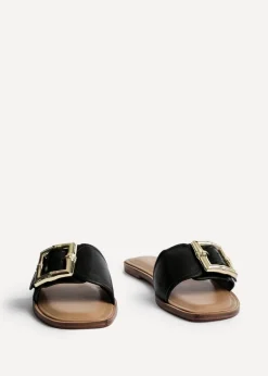 Linzi Tyla Black Faux Leather Flat Slider Sandal