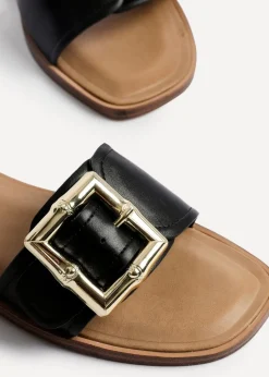 Linzi Tyla Black Faux Leather Flat Slider Sandal