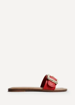 Linzi Tyla Red Faux Leather Flat Slider Sandal