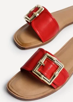 Linzi Tyla Red Faux Leather Flat Slider Sandal