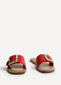 Linzi Tyla Red Faux Leather Flat Slider Sandal