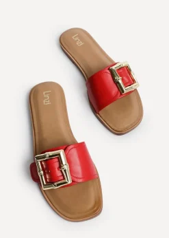 Linzi Tyla Red Faux Leather Flat Slider Sandal