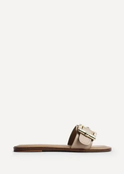 Linzi Tyla Taupe Faux Leather Flat Slider Sandal