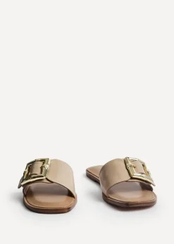 Linzi Tyla Taupe Faux Leather Flat Slider Sandal
