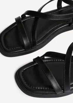 Linzi Valor Black Faux Leather Strappy Flat Sandals