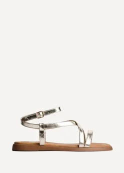 Linzi Valor Gold Faux Leather Strappy Flat Sandals