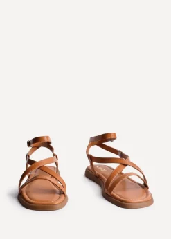 Linzi Valor Tan Faux Leather Strappy Flat Sandals