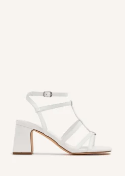 Linzi Velma White Faux Leather Gladiator Style Block Heel Sandal