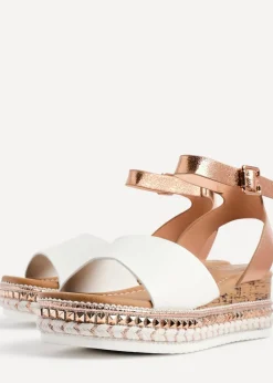 Linzi Venice Pink Faux Leather Embellished Flatform Sandals