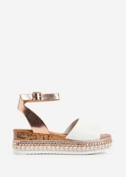 Linzi Venice Pink Faux Leather Embellished Flatform Sandals