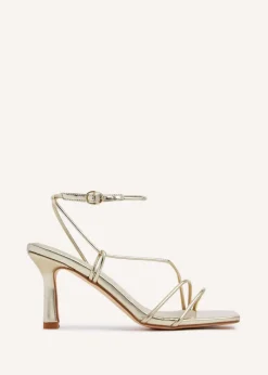 Linzi Vesper Gold Faux Leather Strappy Wrap Around Heeled Sandal
