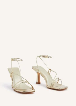 Linzi Vesper Gold Faux Leather Strappy Wrap Around Heeled Sandal