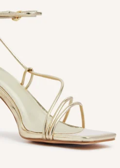 Linzi Vesper Gold Faux Leather Strappy Wrap Around Heeled Sandal