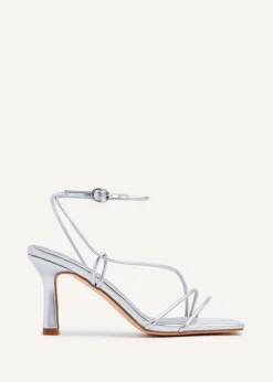 Linzi Vesper Silver Faux Leather Strappy Wrap Around Heeled Sandal