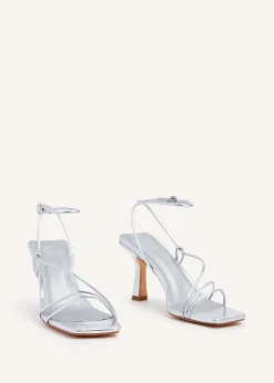 Linzi Vesper Silver Faux Leather Strappy Wrap Around Heeled Sandal