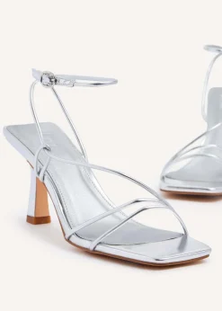 Linzi Vesper Silver Faux Leather Strappy Wrap Around Heeled Sandal