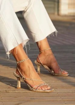 Linzi Vesper Snake Print Faux Leather Strappy Wrap Around Heeled Sandal