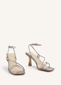 Linzi Vesper Snake Print Faux Leather Strappy Wrap Around Heeled Sandal