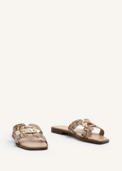 Linzi Vida Snake Print Faux Leather Flat Sandal