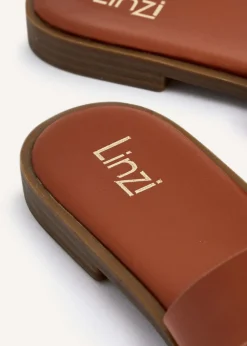 Linzi Vida Tan Faux Leather Flat Sandal