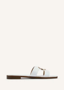 Linzi Vida White Faux Leather Flat Sandal
