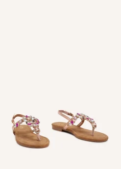 Linzi Viola Rose Gold Flat T Bar Large Diamante Trim Sandal