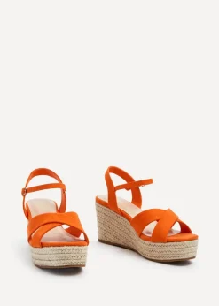Linzi Vision Orange Faux Suede Crossover Rope Detail Wedge