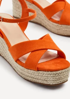Linzi Vision Orange Faux Suede Crossover Rope Detail Wedge