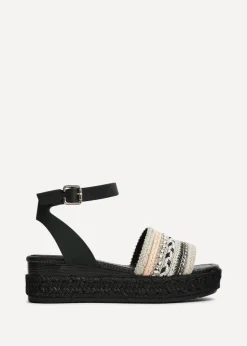 Linzi Vista Black Embellished Woven Espadrille Inspired Flatform