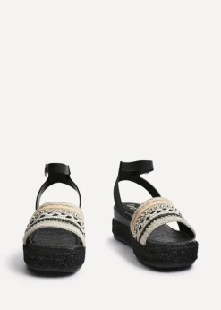 Linzi Vista Black Embellished Woven Espadrille Inspired Flatform