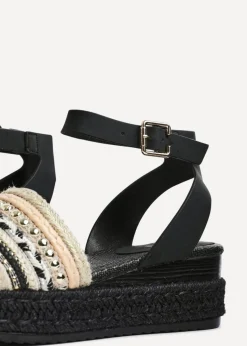 Linzi Vista Black Embellished Woven Espadrille Inspired Flatform