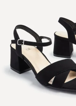 Linzi Vivian Wide Fit Black Suede Block Heeled Sandals