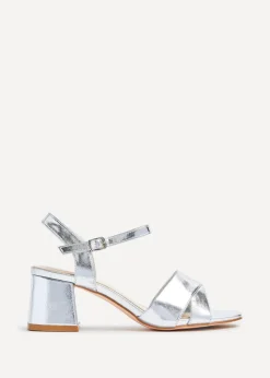 Linzi Vivian Wide Fit Silver Faux Leather Block Heeled Sandals