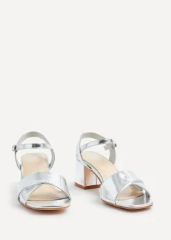 Linzi Vivian Wide Fit Silver Faux Leather Block Heeled Sandals