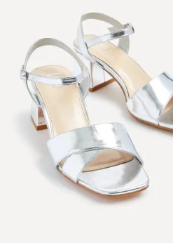 Linzi Vivian Wide Fit Silver Faux Leather Block Heeled Sandals