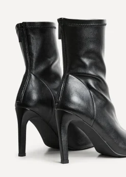 Linzi West Black Faux Leather Pointed Stretch Heeled Ankle Boot