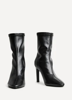 Linzi West Black Faux Leather Pointed Stretch Heeled Ankle Boot