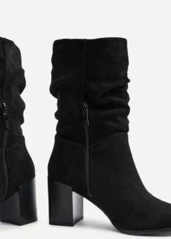 Linzi Wisteria Black Suede Western Style Ruched Boot