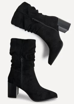 Linzi Wisteria Black Suede Western Style Ruched Boot