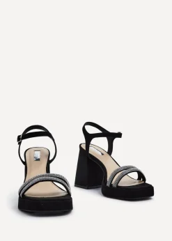 Linzi Xandra Black Faux Suede Diamante Platform Heels