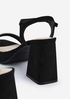 Linzi Xandra Black Faux Suede Diamante Platform Heels